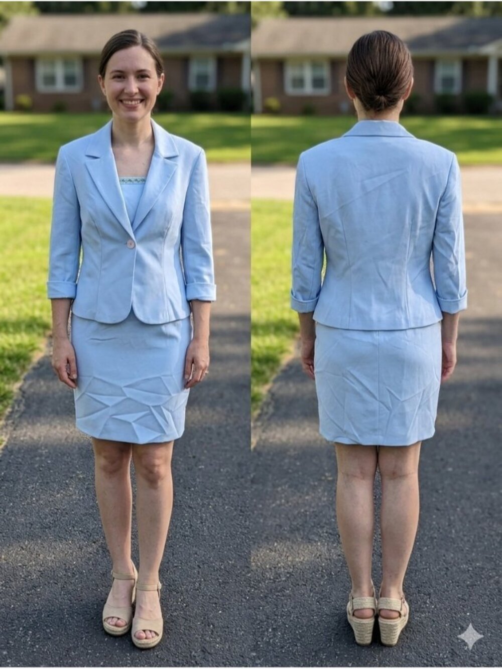 VTG Jodi Kristopher Y2K Dress Blazer Set Blue Embroidered 2 Pc Office Siren 5